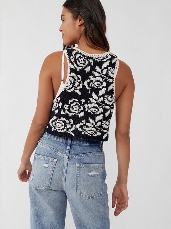 Free People Jackets & Blazers - Free People Black & White Floral Knit Cropped Tank